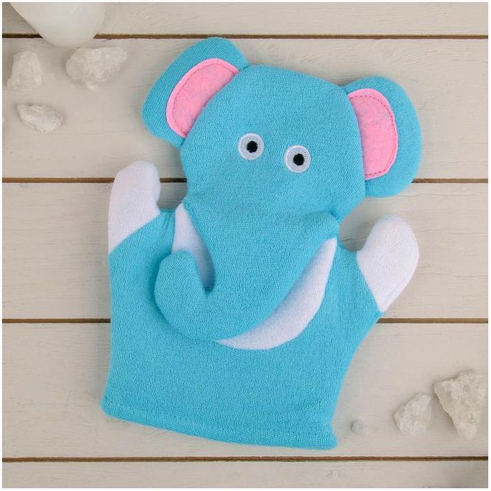 Мочалка-варежка детская для купания Доляна «Слоник», 22 см артикул анонс 4097981