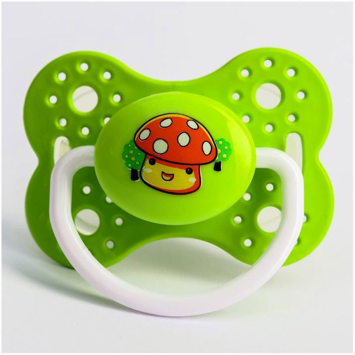 Соска - пустышка ортодонтическая, силикон, «Грибочек», с колпачком, +0мес., цвет зеленый артикул анонс 2300154