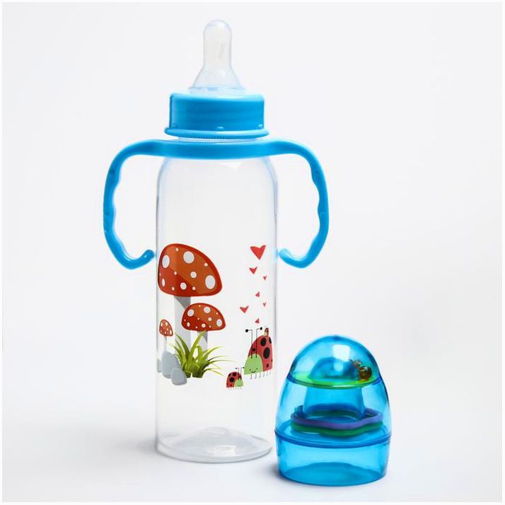 Бутылочка (крышечка, погремушка), классическое горло, 250 мл., от 3 мес.,средний поток, цвета МИКС артикул анонс 145001