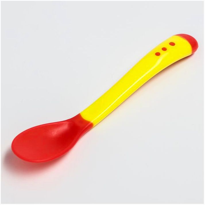 Ложка детская для кормления, термочувствительная, цвет красно-бежевая артикул анонс 2300122