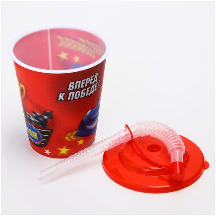 Картинка Поильник детский с трубочкой «Чемпион», голография, 250 мл, от 9 мес., с наклейками (№1854298) от магазина Мир детей Товары для Новорожденных