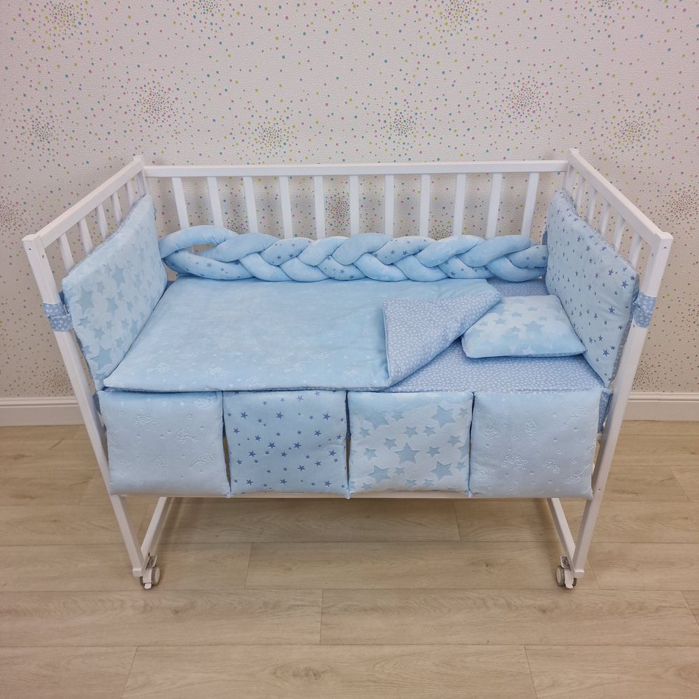 КПБ 13 пр (борт + пододеяльник + одеяло + подушка + простынь + (плюш/бязь) коса артикул анонс 1165-0-1бб_07