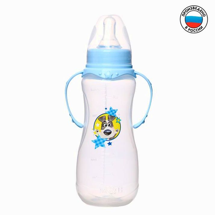 Бутылочка «Собачка Джекки», клас горло, приталенная, с ручками, 250 мл, от 0 мес, цвет голубой артикул анонс 2969806