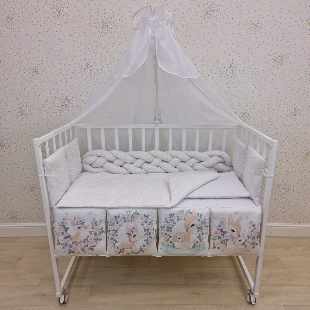 КПБ 15 пр (балдахин + борт + пододеяльник + одеяло + наволочка + подушка + простынь (бязь) коса артикул анонс 1163-0-1П_05