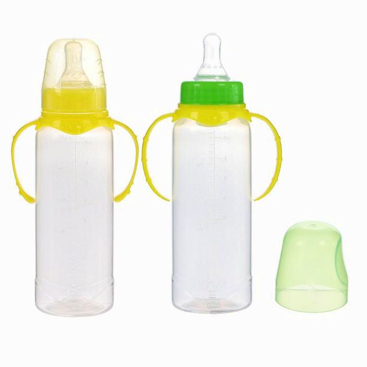 № 2969745 Бутылочка для кормления, классическое горло, с ручками, 250 мл., от 3 мес., цвет жёлтый МИКС