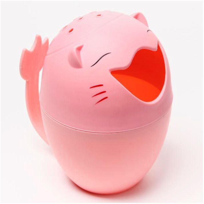 Ковш для купания и мытья головы, детский банный ковшик, хозяйственный «Котик», цвет розовый артикул анонс 7761341