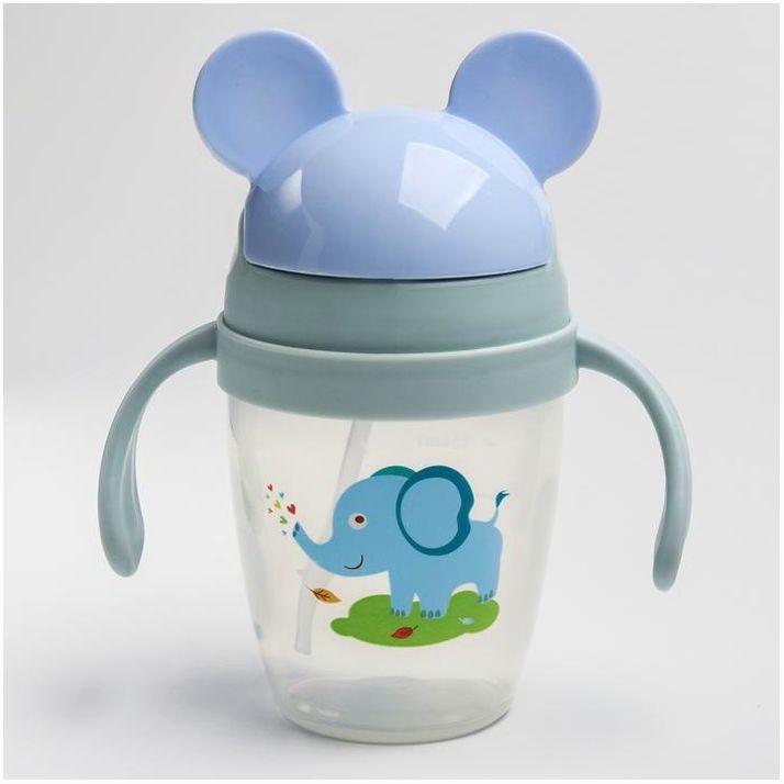 Поильник с силиконовой трубочкой 200 мл., с ручками, цвет МИКС артикул анонс 4724440