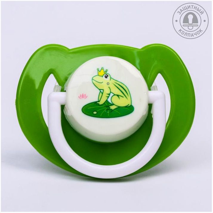 Соска - пустышка ортодонтическая, силикон, +6 мес., с колпачком «Лягушка», цвет зелёный артикул анонс 4770930