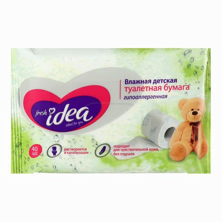 Влажная туалетная бумага Fresh idea, детская, гипоаллергенная, 13*17 см, 40шт, артикул анонс 6705706