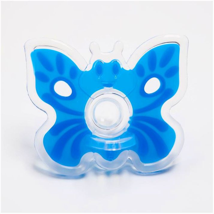 № 4301013 Пустышка цельносиликоновая, «Бабочка», контейнер, классическая, от 0 мес., цвет голубой