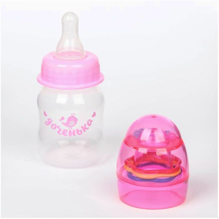 № 2506807 Бутылочка «Доченька», классическое горло, с погремушкой, 60 мл., от 0 мес., цвет розовый