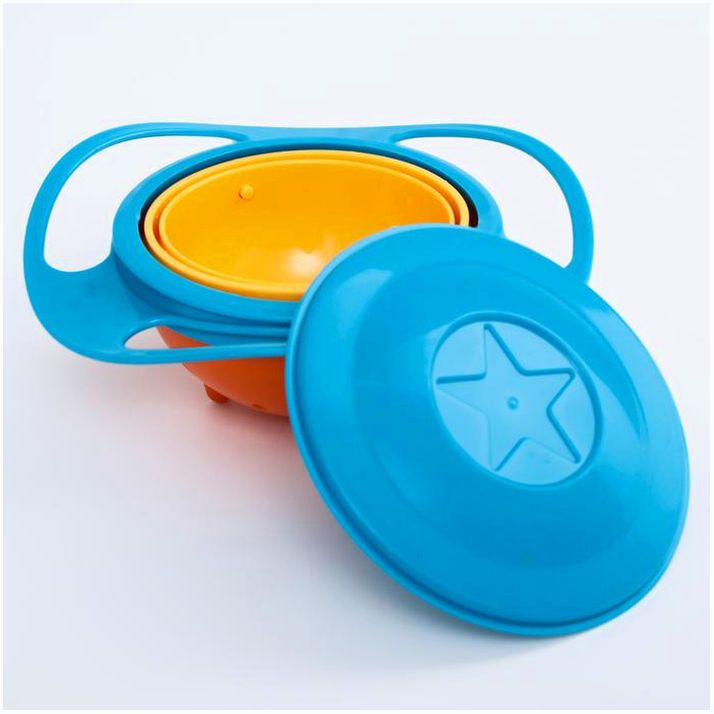 № 1886872 Детская миска «Тарелка-неваляшка», цвет синий/оранжевый с крышкой, 180 мл, 17,5х17,5х7