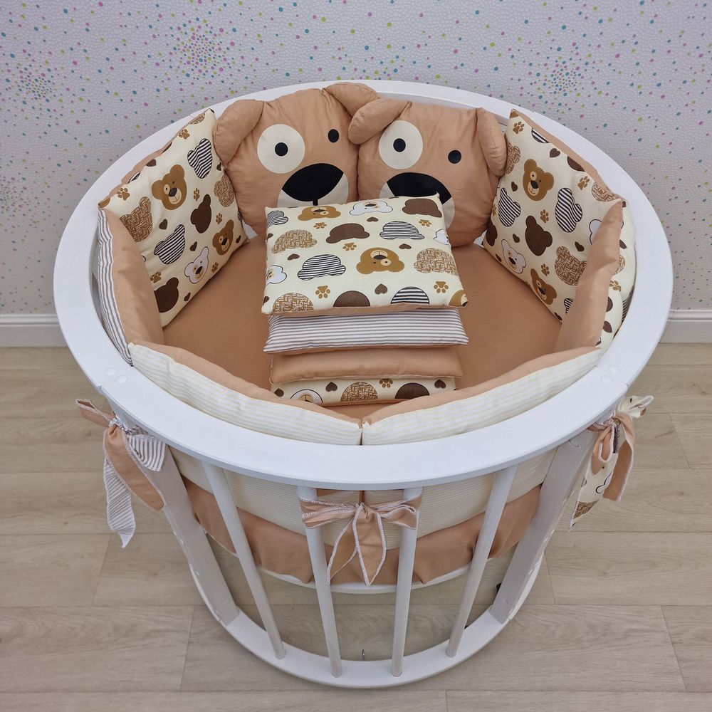 Бортик - 2 мишки + 10 подушек по всему периметру кроватки (бязь + синтепух ш/синтепон) артикул анонс 994_09