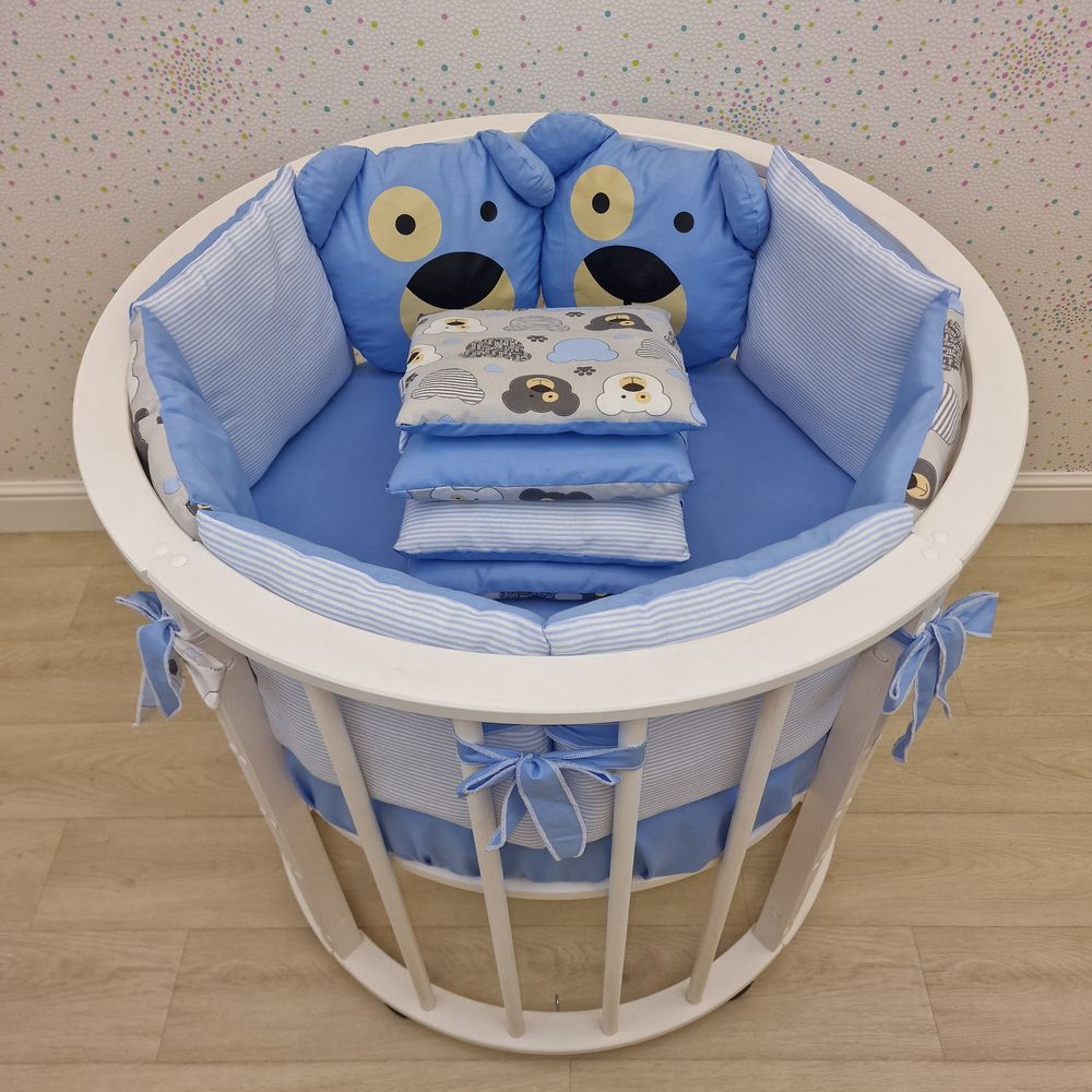 Бортик - 2 мишки + 10 подушек по всему периметру кроватки (бязь + синтепух ш/синтепон) артикул анонс 994_08