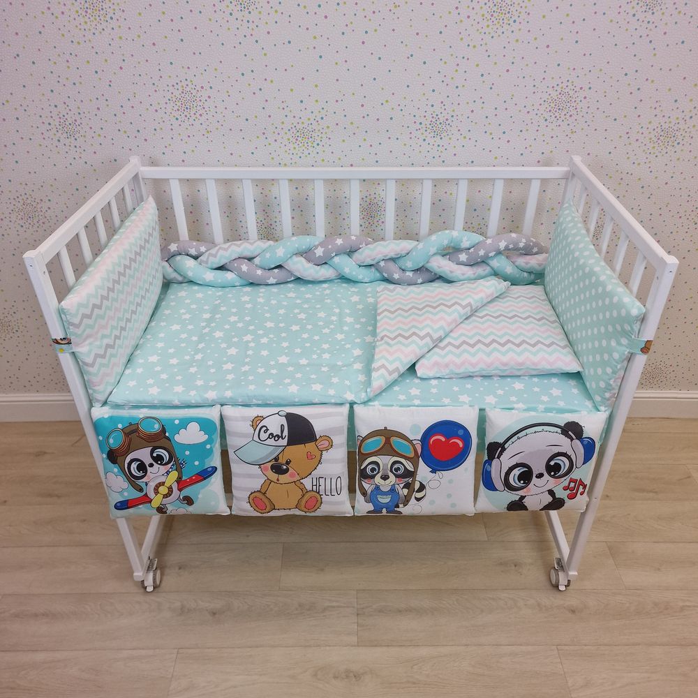 КПБ 14 пр (борт + пододеяльник + одеяло + наволочка + подушка + простынь (бязь) коса артикул анонс 1162-0-1Кбб_03