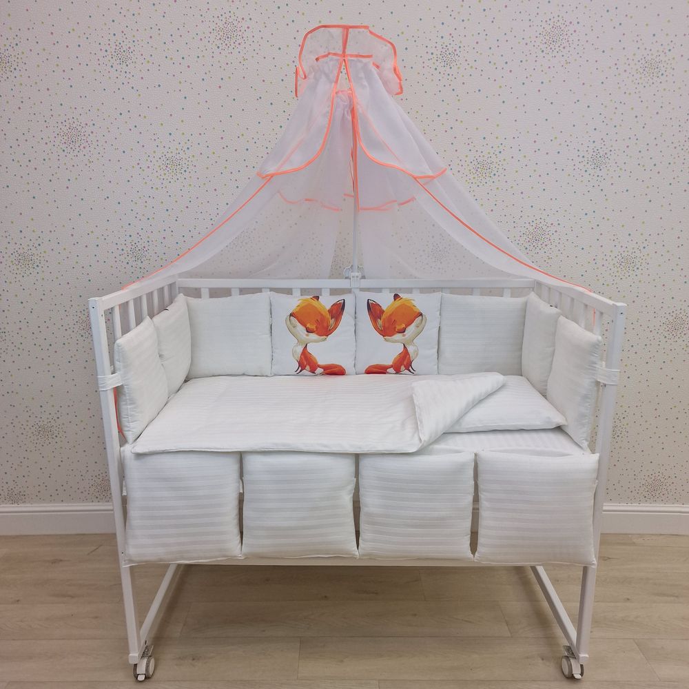 Картинка КПБ 18 пр "принт" (балдахин + борт 2п+10 + одеяло + подушка + постельное белье (бязь/сатин) 12кв (№П207_2а10) цвета в ассортименте от магазина Мир детей Товары для Новорожденных