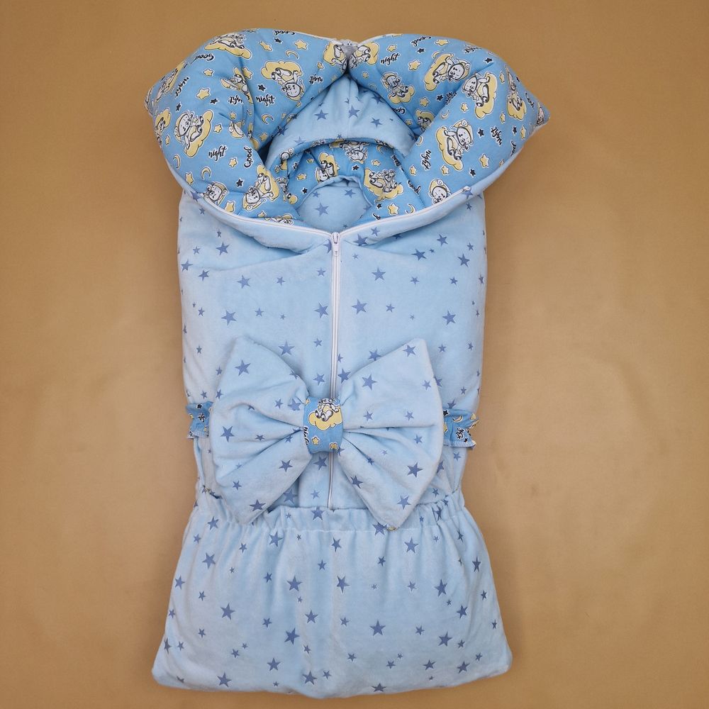 Конверт - одеяло трансформер с карманом+бант-подушка ассорти (плюш/интерлок) артикул анонс 7496-0-1_06