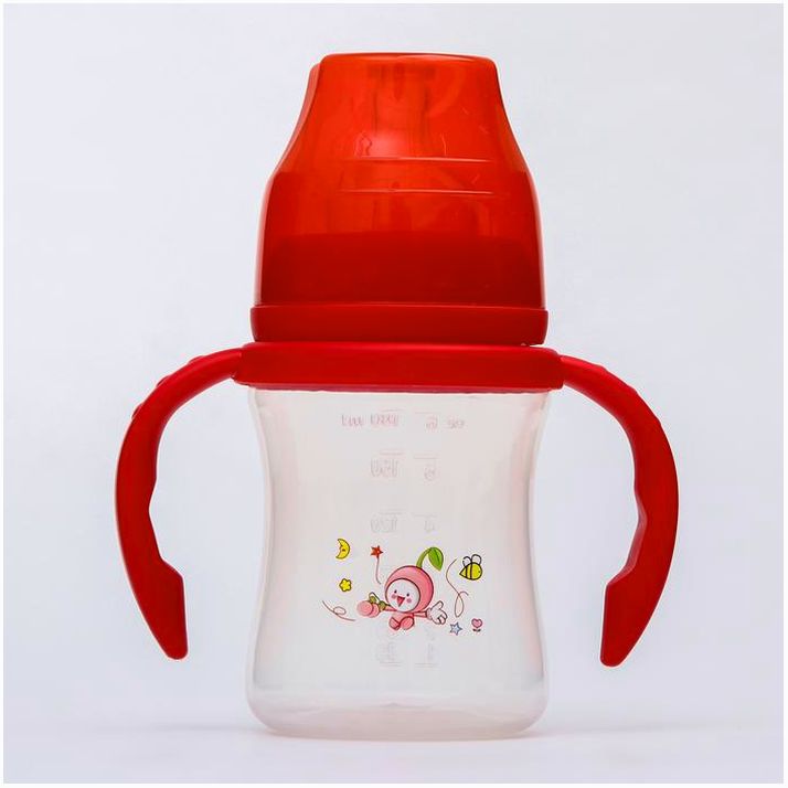 Бутылочка для кормления, с ручками, 180 мл., цвет красный артикул анонс 4770833