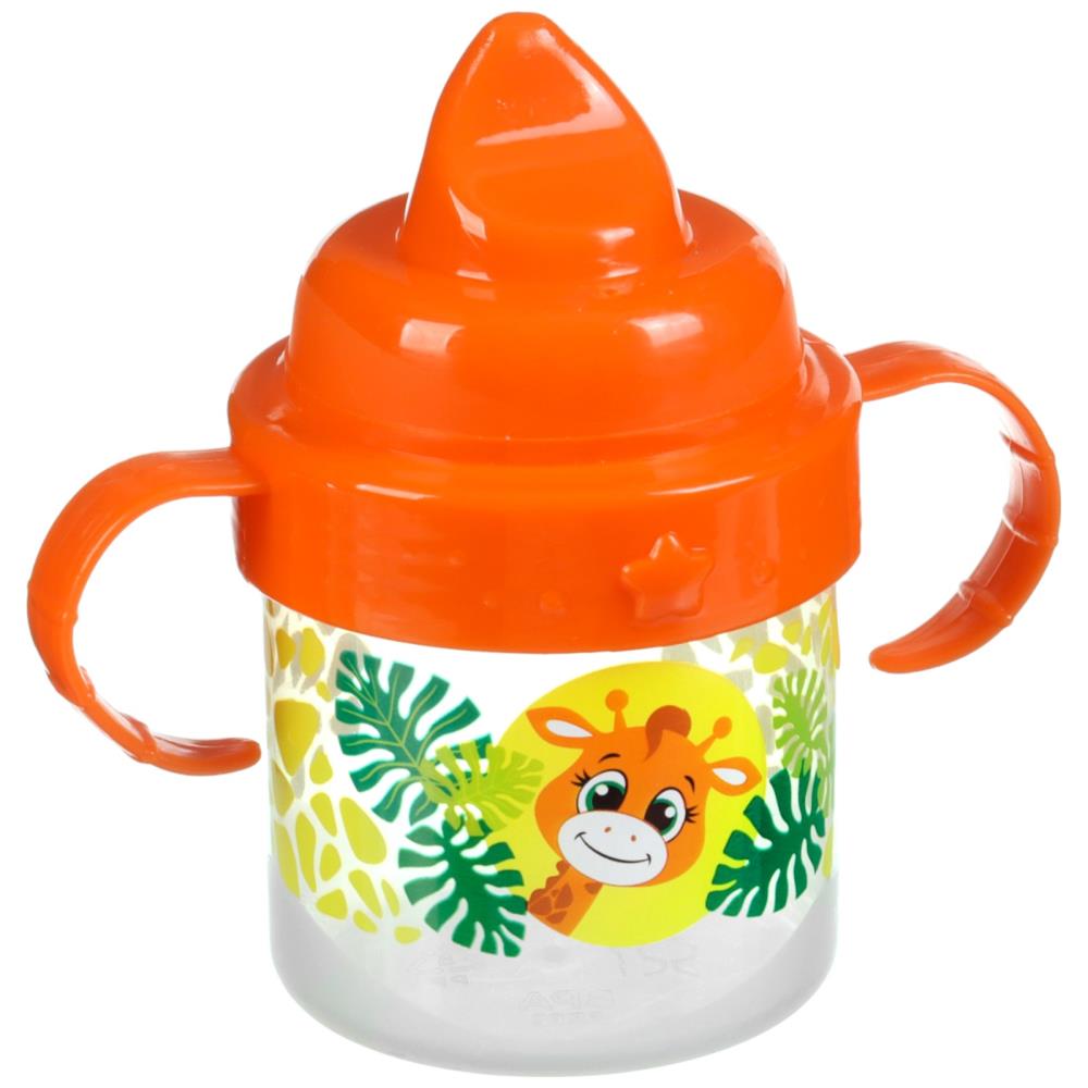 Картинка Поильник детский с твёрдым носиком «Жирафик», 150 мл., с ручками, цвет оранжевый (№10624461) от магазина Мир детей Товары для Новорожденных