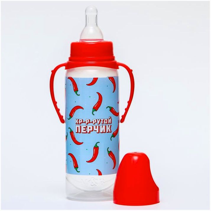 Картинка Бутылочка для кормления «Крутой перчик», классическое горло, 250 мл., от 0 мес, цилиндр, с ручками (№5399493) от магазина Мир детей Товары для Новорожденных