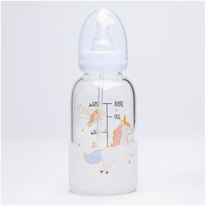 Бутылочка для кормления 250 мл., стекло, цвет белый, антиколик артикул анонс 4770919