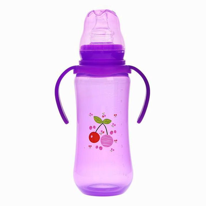 Бутылочка для кормления цветная с ручками, 280 мл, от 0 мес., цвет фиолетовый артикул анонс 2825259