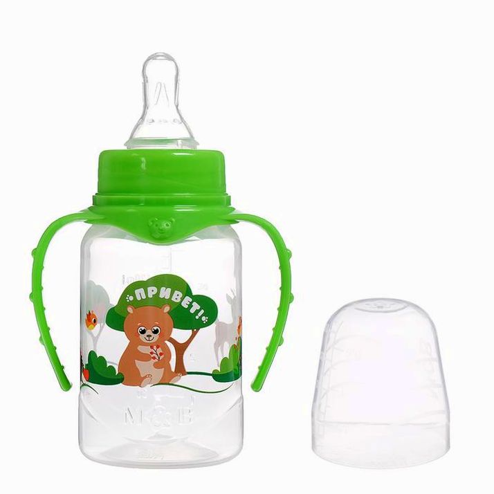 № 2969875 Бутылочка «Лесная сказка», классическое горло, с ручками, 150 мл., от 0 мес., цвет зелёный