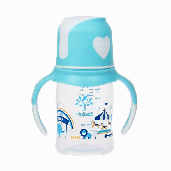 Бутылочка для кормления с ручками, соска силикон,180 мл, Цвет голубой артикул анонс 4075513