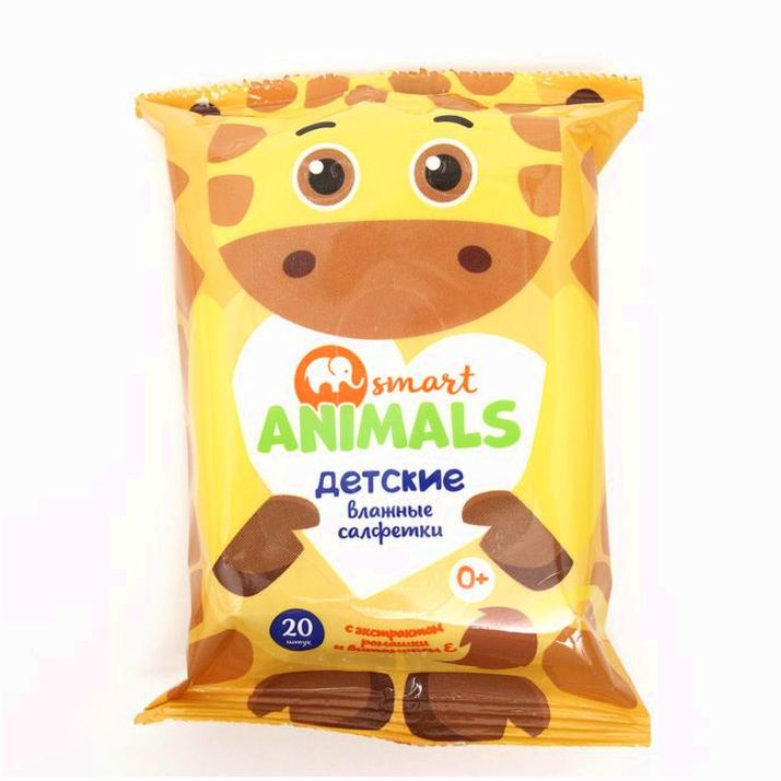 Картинка Салфетки влажные Smart animals №20 детские с ромашкой и витамином Е mix (№9195037) от магазина Мир детей Товары для Новорожденных