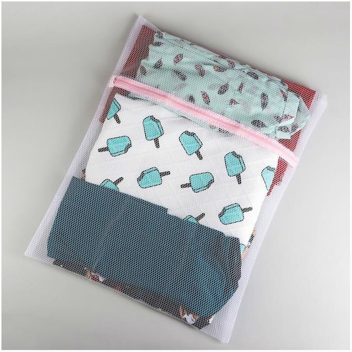 Мешок для стирки белья Доляна, 50?60 см, крупная сетка, цвет белый артикул анонс 1740501