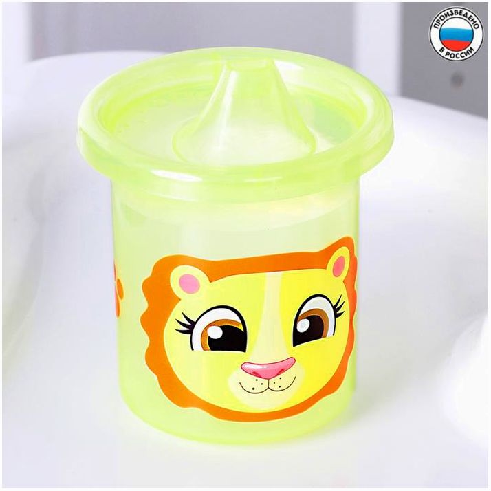 Поильник детский «Львенок Лео», с твёрдым носиком, 200 мл, цвет желтый артикул анонс 3721467