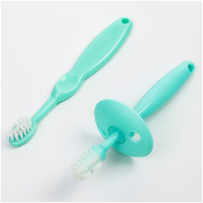 Набор: зубная щетка с ограничителем и щетка-массажер для малышей, силикон, цвет МИКС артикул анонс 5478677