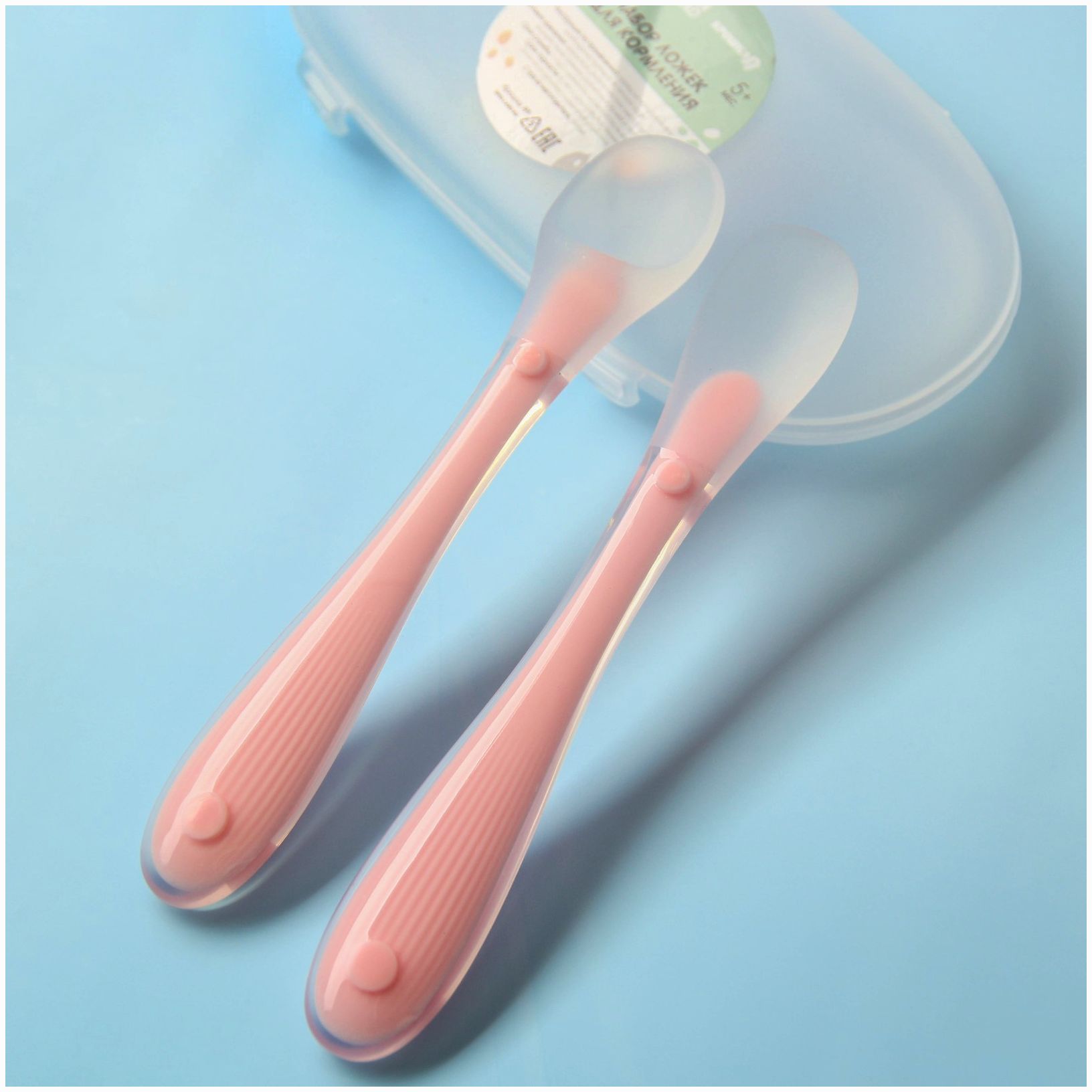 Набор силиконовых ложек для кормления, 2 шт., цвет розовый артикул анонс 9037713