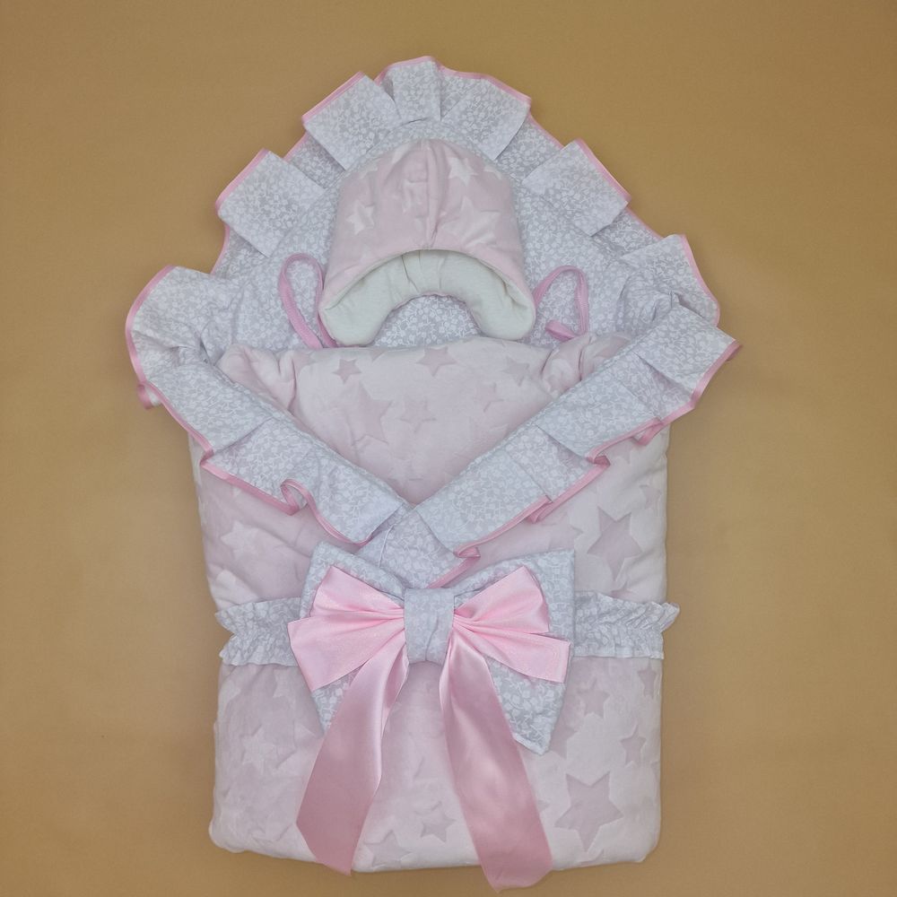 Комплект на выписку 3 пр: одеяло+шапочка+бант (двухсторонний) артикул анонс 1877в-1-2_у_05