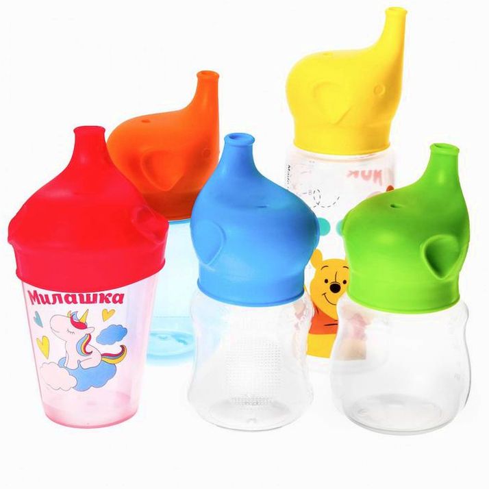Насадка-поильник «Слоник» на бутылочку, стакан, кружку, от 5 мес., цвета МИКС артикул анонс 2825365