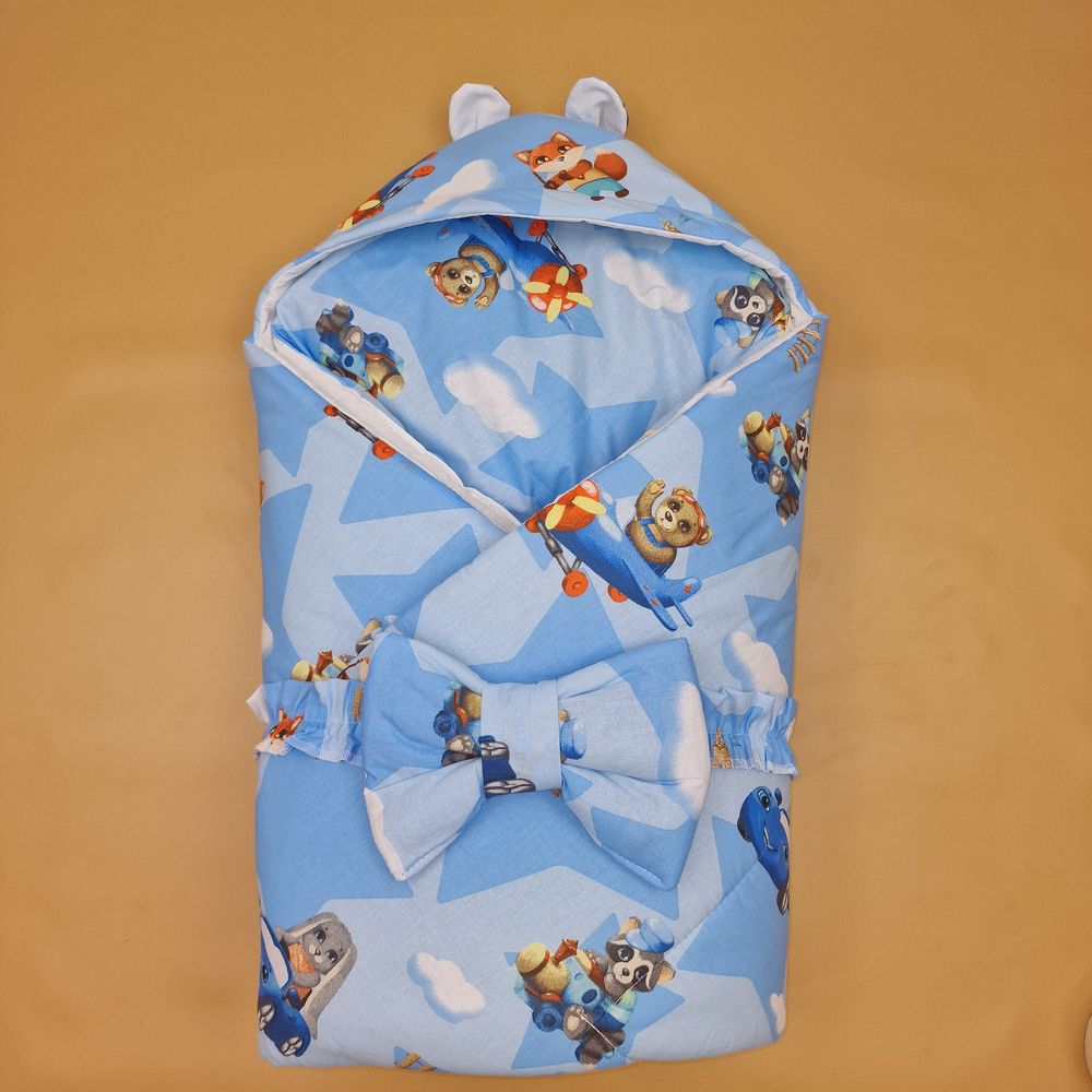 № 1885б-1-2_м Комплект на выписку 2 пр: одеяло с капюшоном+бант (бязь)