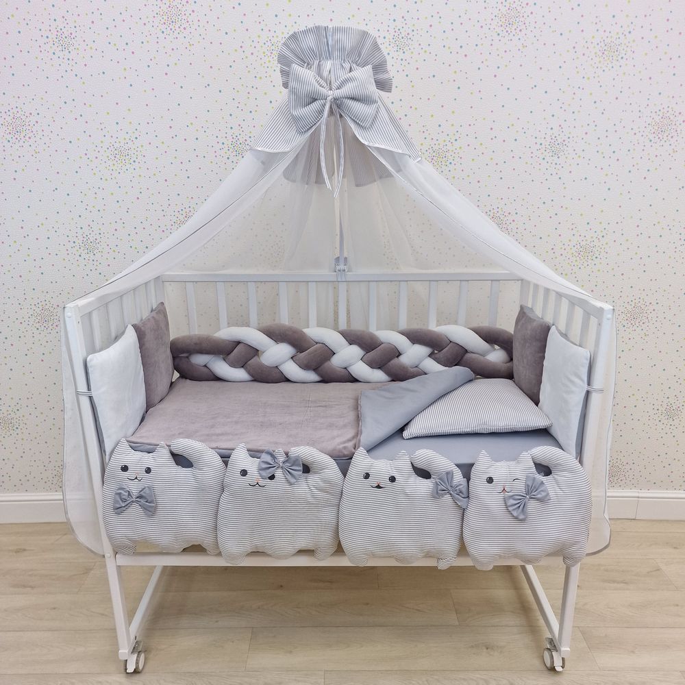 Картинка КПБ 17 пр (балдахин + борт + пододеяльник + одеяло + наволочка + подушка + простынь (плюш/бязь) (№1181-0-1) цвета в ассортименте от магазина Мир детей Товары для Новорожденных