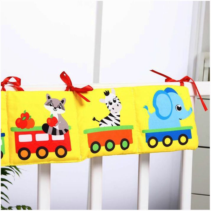 Картинка Мягкая книжка-бортик на кроватку «Паровозик», 14 х 14 см, с шуршалкой (№2941996) от магазина Мир детей Товары для Новорожденных