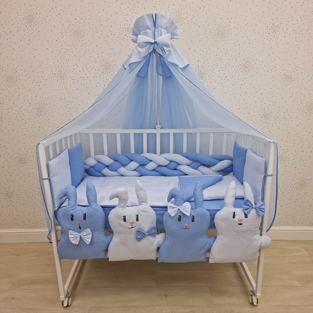 Картинка КПБ 15 пр (балдахин + борт + пододеяльник + одеяло + наволочка + подушка + простынь (бязь) (№1174-0-1) цвета в ассортименте от магазина Мир детей Товары для Новорожденных