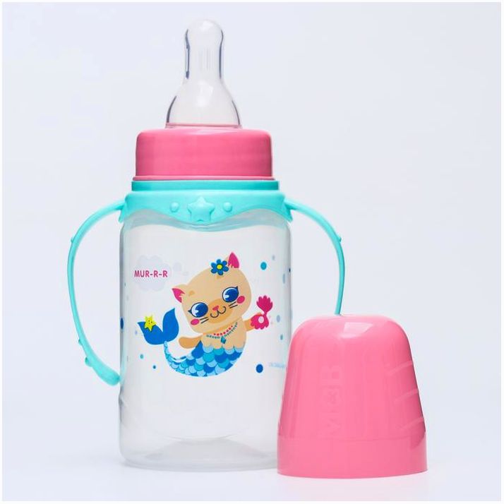 Картинка Бутылочка «ТРЕНД. Которусалка», клас горло, 150 мл, от 3 мес, цилиндр, с ручками, цвет розовый (№4882550) от магазина Мир детей Товары для Новорожденных