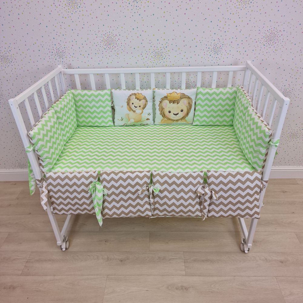 Картинка Бортик "принт" из 2+10 подушек по всему периметру кроватки (бязь/сатин + синтепон) (№П109_2а10) цвета в ассортименте от магазина Мир детей Товары для Новорожденных