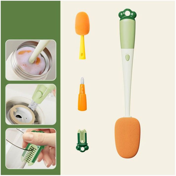 Ершик-щетка для мытья бутылочек, с двумя дополнительными щетками, губка 5 см, длина 28 см артикул анонс 9791961