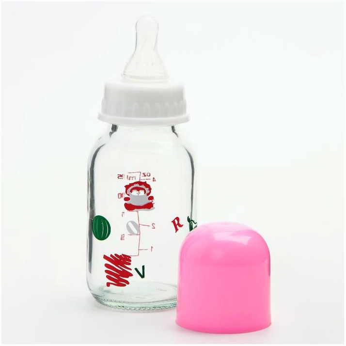 № 3973823 Бутылочка для кормления, классическое горло, 120 мл., от 0 мес., стекло, цвет МИКС