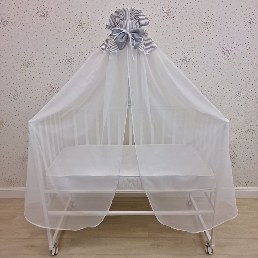 Балдахин с отделкой и оборкой с окантовкой (бязь/сеточка) + бант (бязь) артикул анонс 934_24