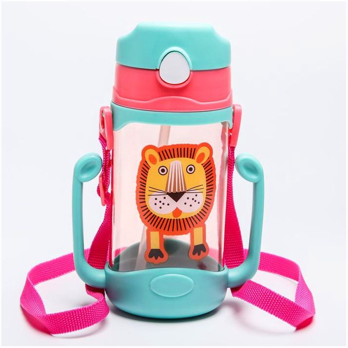 Поильник с трубочкой «Лёва», 300 мл., цвет бирюзовый артикул анонс 4591115