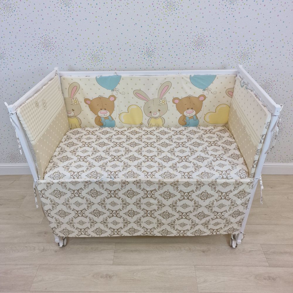 Бортик из 4 (2дл+2пр) подушек по всему периметру кроватки (бязь + пенополиуретан) артикул анонс 929_08