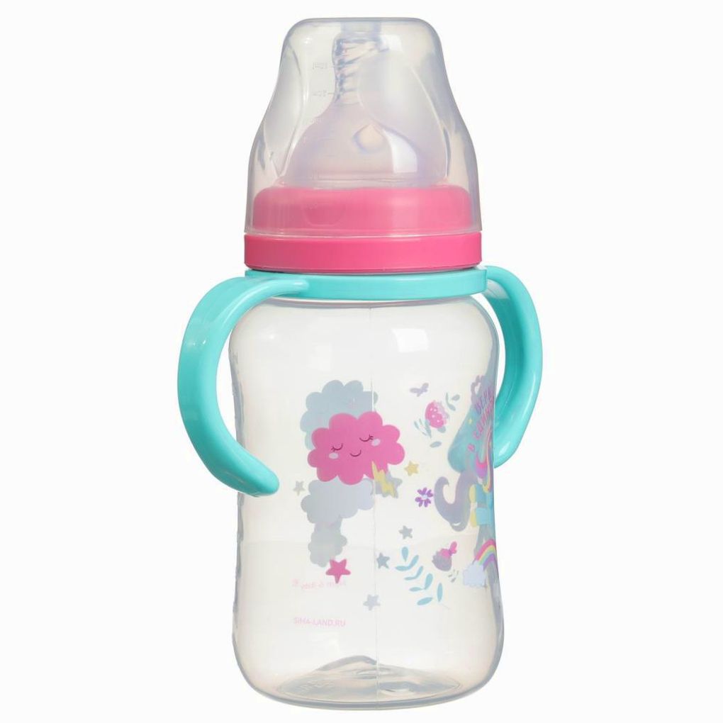 Картинка Бутылочка для кормления, широкое горло «Единорог», 270 мл., с ручками (№10328439) от магазина Мир детей Товары для Новорожденных