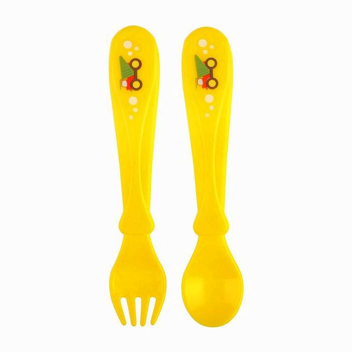 Столовые приборы «Транспорт», 2 предмета: ложка и вилка, от 5 мес., цвет жёлтый артикул анонс 2618980