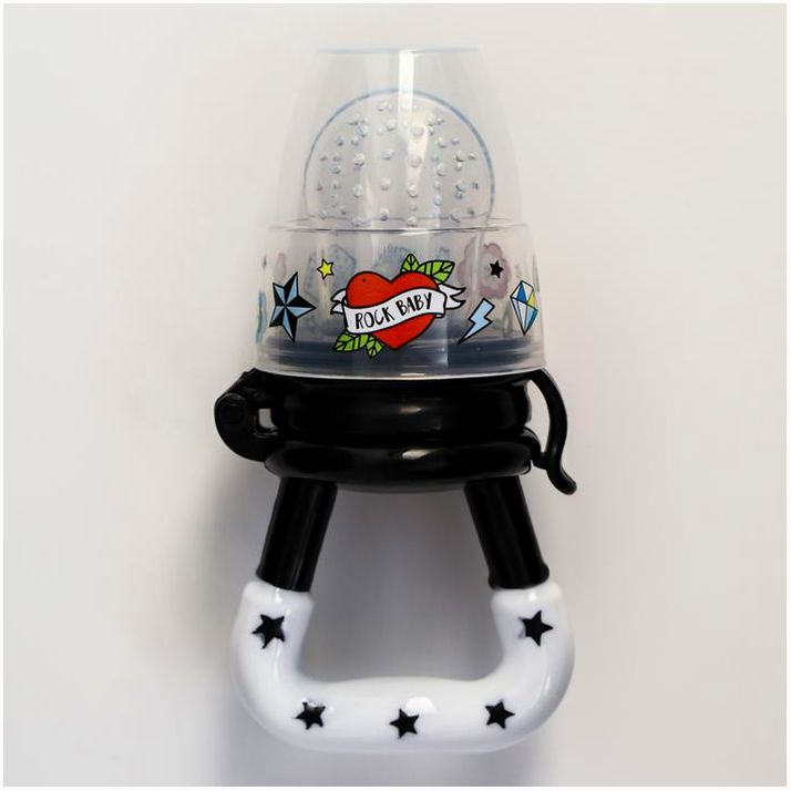 Ниблер для прикорма, с силиконовой сеточкой Rock baby, цвет черный+белый артикул анонс 5289548