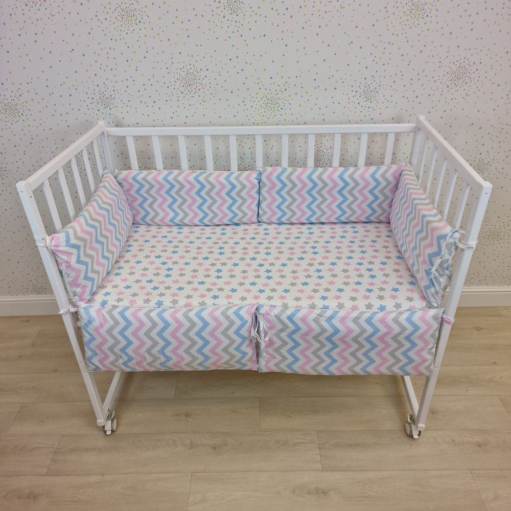 Бортик из 6 (0кв+6пр) подушек по всему периметру кроватки (бязь + синтепон) артикул анонс 962_14